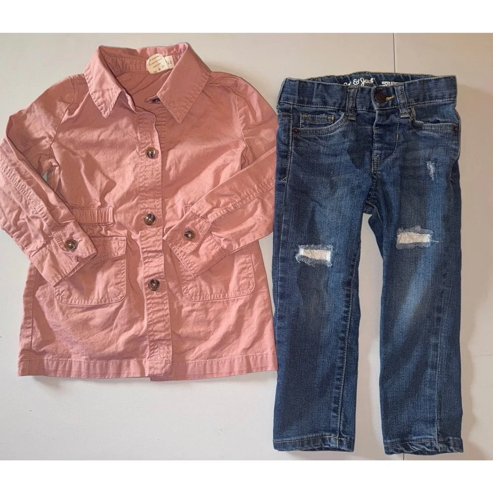 Emma & Ella Cat & Jack Jacket and Jeans Set Toddler 3T Pink Blue Distressed 2pc